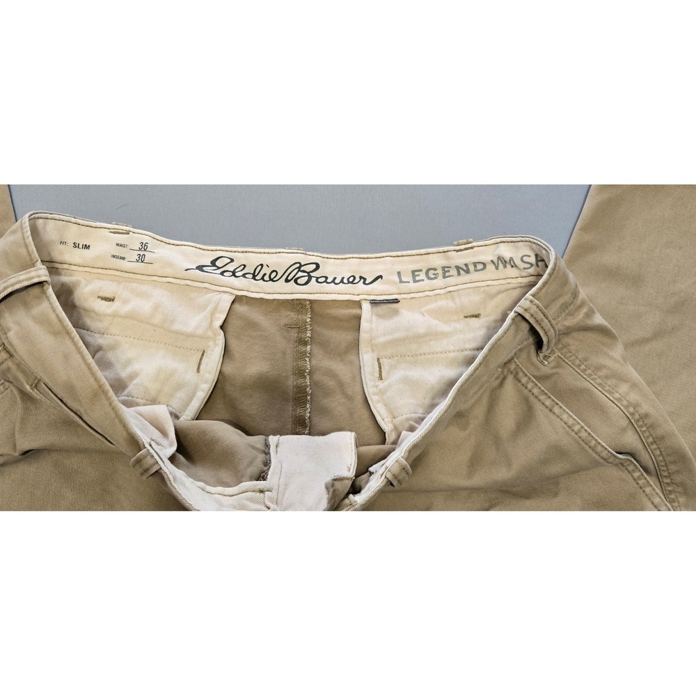 Eddie‎ Bauer Legend Wash Chinos Mens 36x30 Khaki Tan Slim Fit Pants - Picture 5 of 11